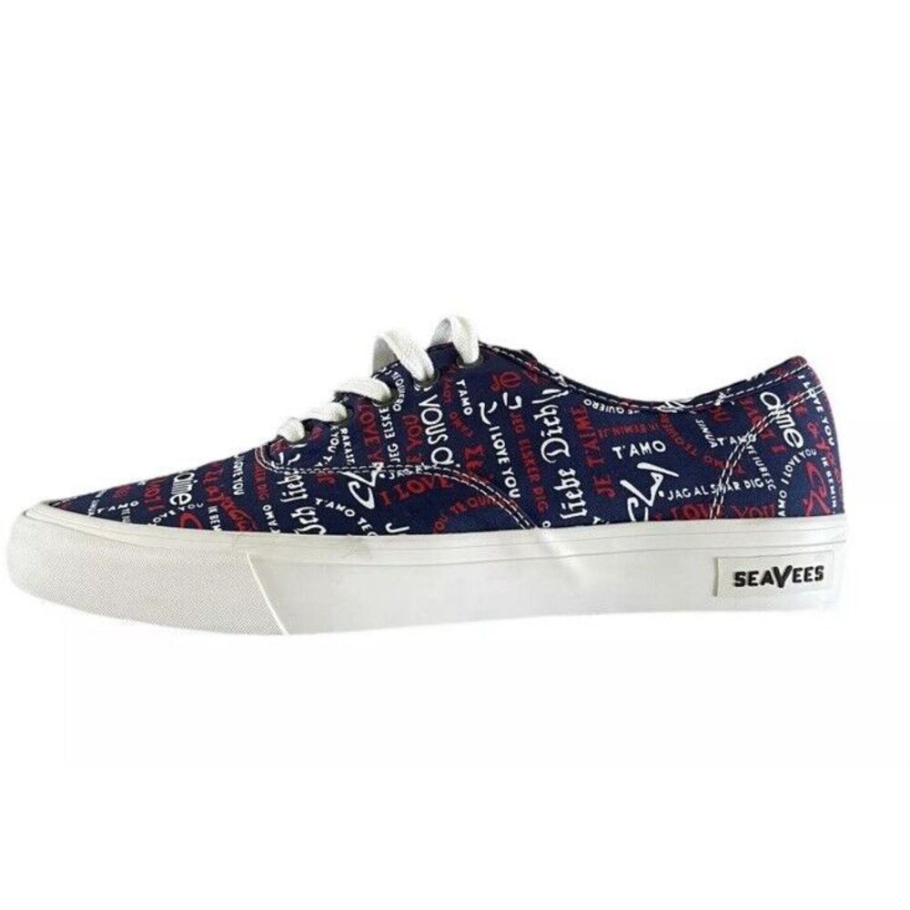 SeaVees Monterey Lace Sneakers Trina Turk Poplin Twill I Love You Navy Blue